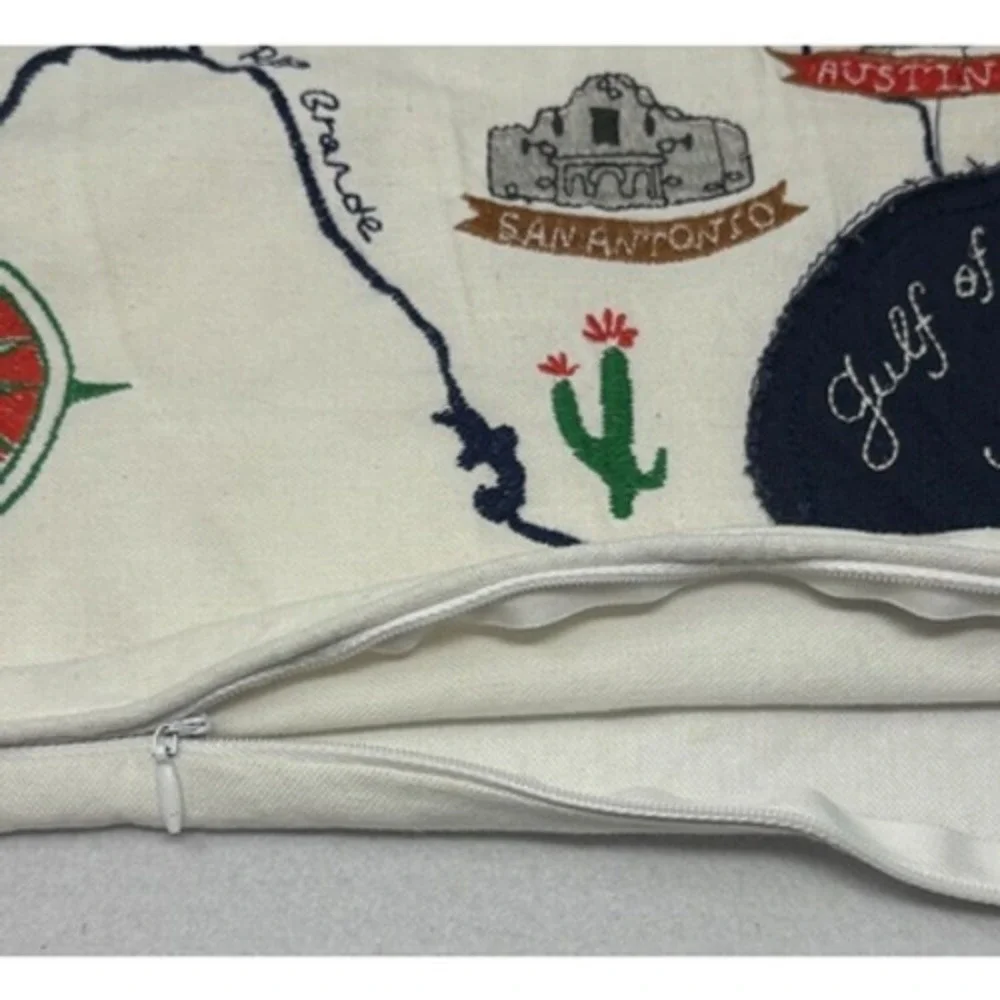 Texas State Map Pillow‎ Cover Embroidered Alamo Pecos River Boot Western